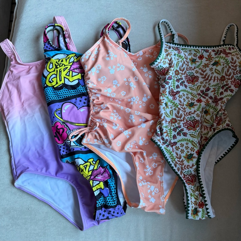 SHEIN Kids One Piece Swimsuit Set - Purple, Blue, Orange, White